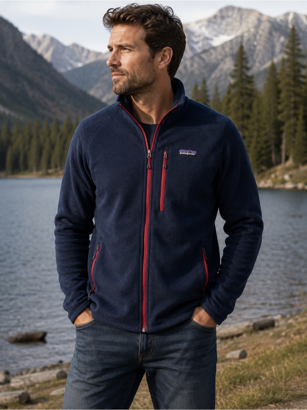 Patagonia L Better Sweater Midnight blue crimson zip Jacket great pre owned cond